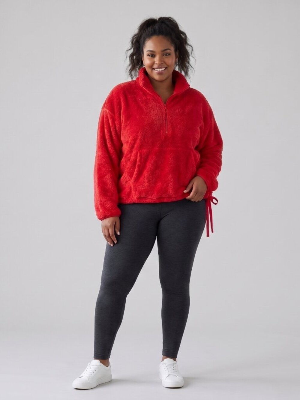 All In Motion Women 3XL Red Fuzzy Sherpa Fleece Quarter Zip Pullover Sweatshirt